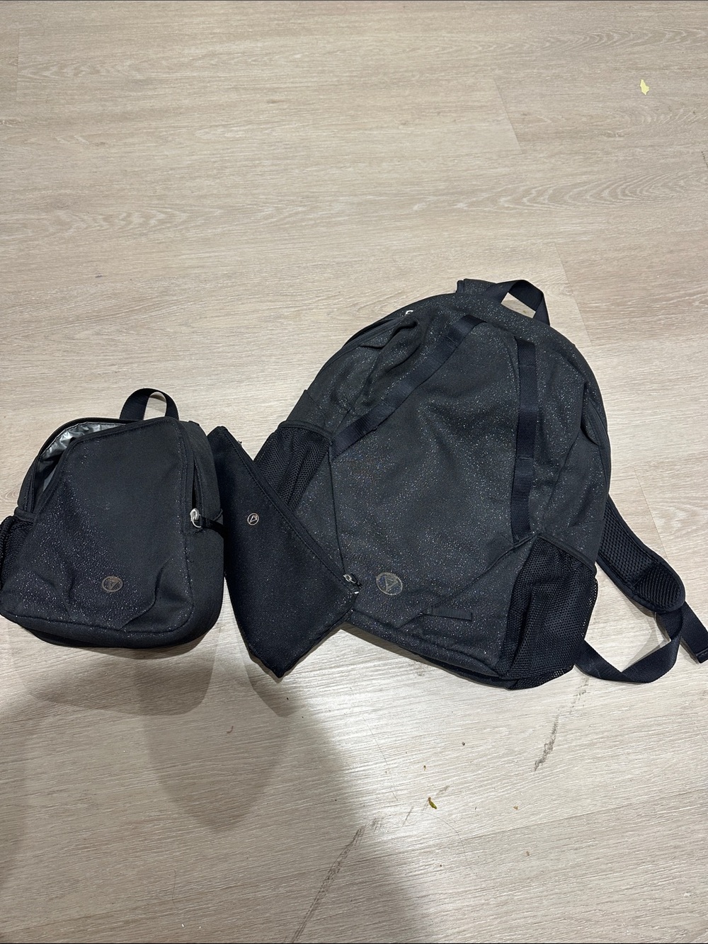 Ivivva Black Glitter Youth Backpack with Matching Pouch and lunch bag